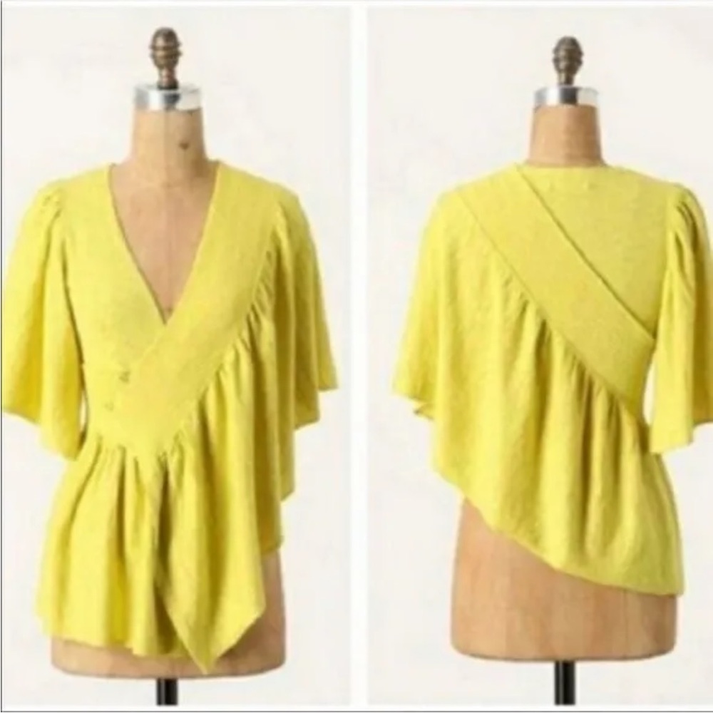 Anthropologie Moth Yellow Wool Blend Asymmetrical Sweater S/M